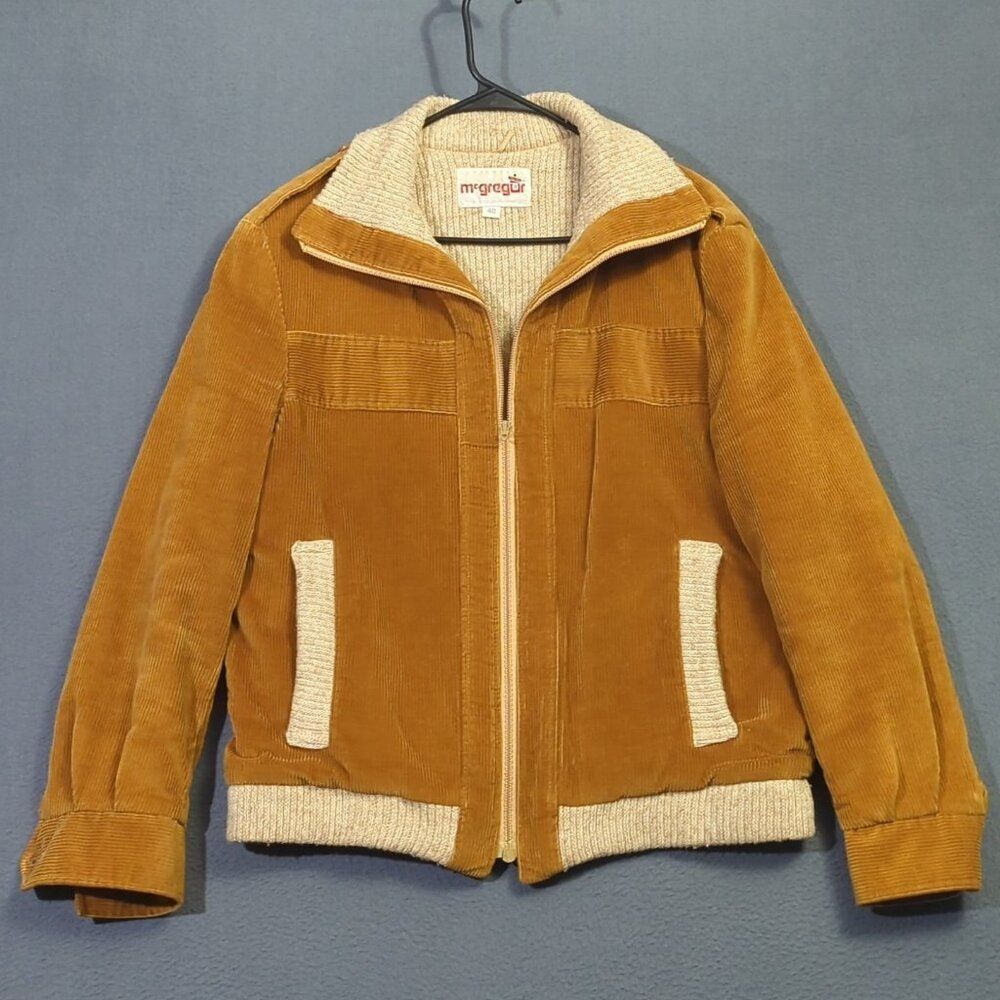 McGregor VTG Bomber Jacket Men's 40 Brown Corduroy Knit Lining Epaulets Aviator
